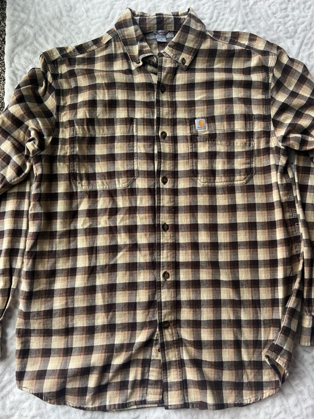 Carhartt Men’s Rugged Flex Relaxed Fit Flannel Button Up Plaid | Brown | Size M - Picture 14 of 14